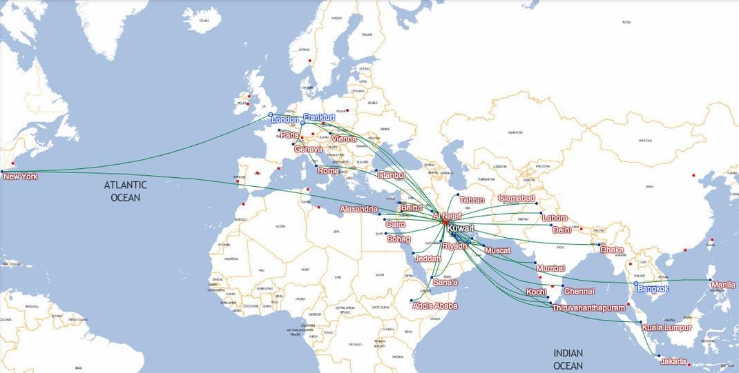 karte kuwait airways galamērķiem